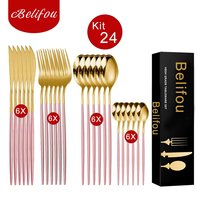 Kit 24 talheres Belifou rosa dourado. Elegância que não desbota! ✨