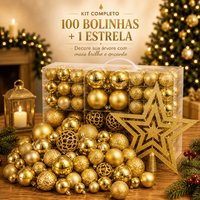 Kit 100 Bolas + Estrela Natal Decoração Premium Dourada/Vermelha! ✨