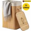 Cesto de roupa suja de bambu de 72 litros com tampa e alça para uso na sala de estar e no banheiro.