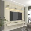 Painel para TV até 90 Polegadas com LED 100% MDF 224CMX250CM Impressão Ripada com Gaveta Requinte Branco Off White