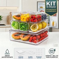Kit 10 Organizadores Geladeira Clear Acrílico Premium: Frescor e praticidade! ✨