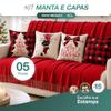 Kit Manta Decorativa P + 4 Capas de Almofadas Natalinas Estampa Digital Decoração Natal