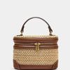 2026 Tecido Mini Caixa Saco Feminino Bloco De Cores Couro Guarnição Crossbody Verão Palha Alça Superior Bolsa Casual Via