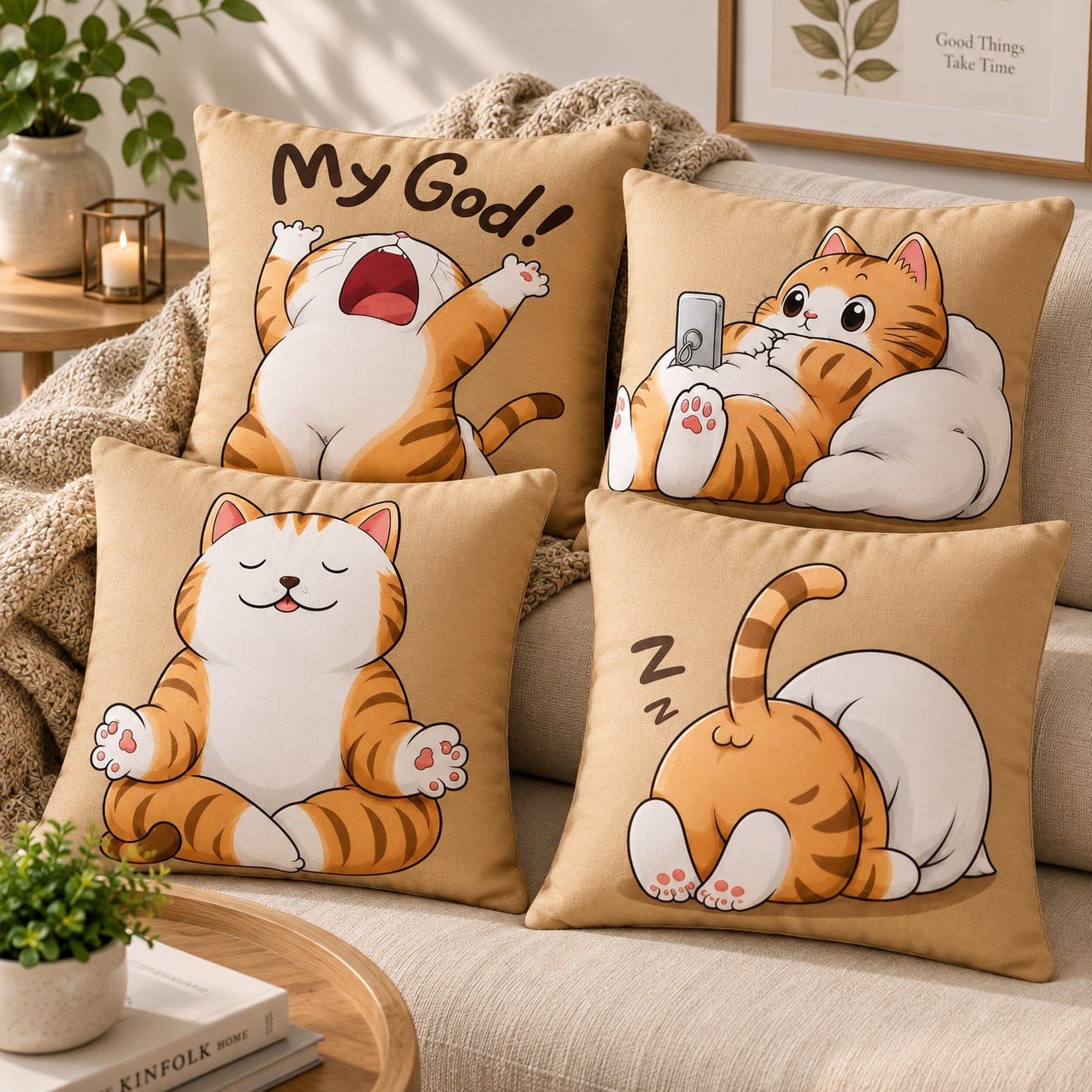 Kit 4 Capas de Almofadas de Gatinhos 45x45 (6 Estampas)