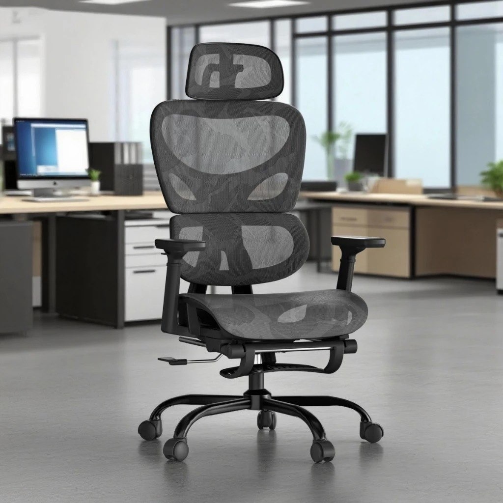 Cadeira De Escritório Ergonômica Yesop Com Apoio Lombar E De Pernas Assento Zero Gravity Cor Preto