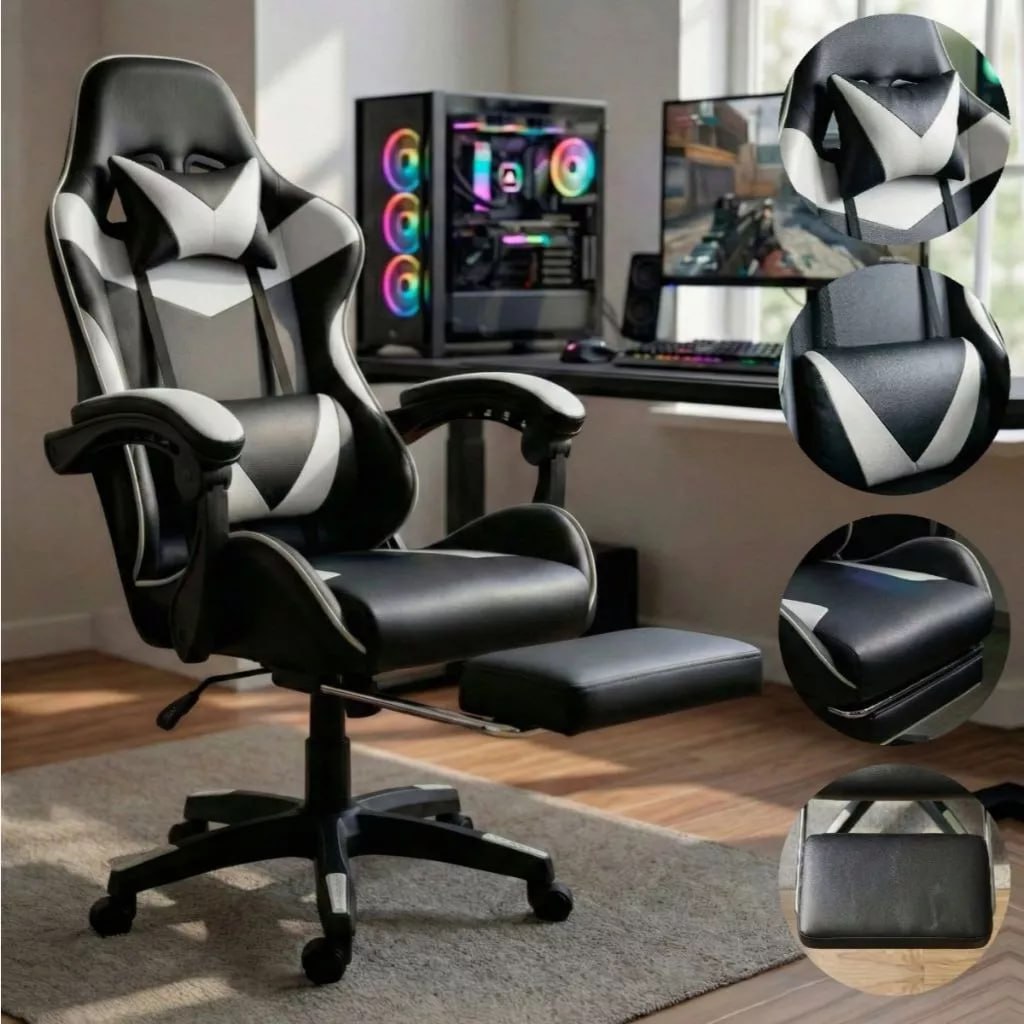Cadeira Gamer Profissional Escritório Ergonômica Reclinável com Rodinha e Apoio para Pés