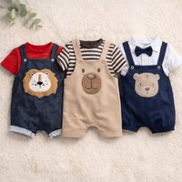 Kit com 3 peças de Jardineira Bebê Menino Manga Curta Verão