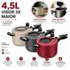 Panela de Pressão 4,5L Antiaderente com Visor de Vidro na Tampa 12cm Grande Grafite / Cereja / Perola 4,5 Litros MTA