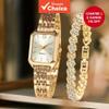 2 Pçs Feminino Retângulo Relógio De Quartzo Pulseira Conjunto Strass Moda Jóias Presente Elegante