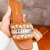 Rasteirinha Estilo Boho Chic Exclusiva Feminina Tecido Artesanal Sandália Marrocos Indiana Bico Quadrado