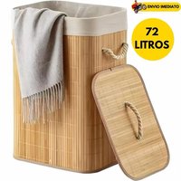 Cesto bambu 72L c/ tampa e alça, organização elegante! ✨