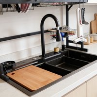 Pia Nano Aço 304: Cascata Chuva Voadora, sua cozinha impecável! ✨