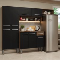 Armário Emilly Madesa 229cm Rustic/Preto: Cozinha dos sonhos! ✨️