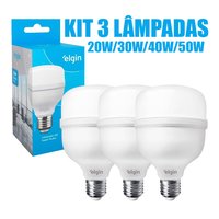 Kit 3 Lâmpadas Elgin Super Bulbo LED Alta Potência 20-50W! ✨