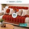 Kit Manta Decorativa P + 4 Capas de Almofadas Estampa Digital para Sala