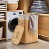 Cesto de roupa suja de bambu de 72 litros com tampa e alça, forro espesso, adequado para uso na sala de estar e no banhe