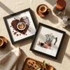 Kit 2 Quadros Decorativos 18x18 Cozinha Cantinho do Café Copa Moldura e Vidro Minimalista gourmet café