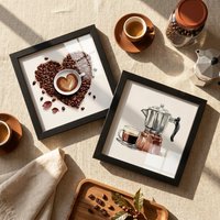 Kit 2 Quadros 18x18 Cantinho do Café: Gourmet e Minimalista para sua cozinha! ☕✨
