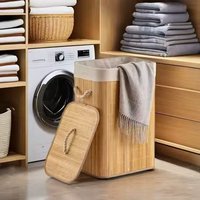 Cesto bambu 72L c/ tampa e alça, seu quarto em ordem! ✨