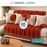 Kit Manta + 4 Almofadas Digitais: Conforto e charme para sua sala! ✨️