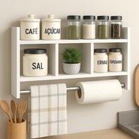 Nicho Porta Papel Toalha e Condimentos MDF BRANCO TX Tubo Metal! ✨