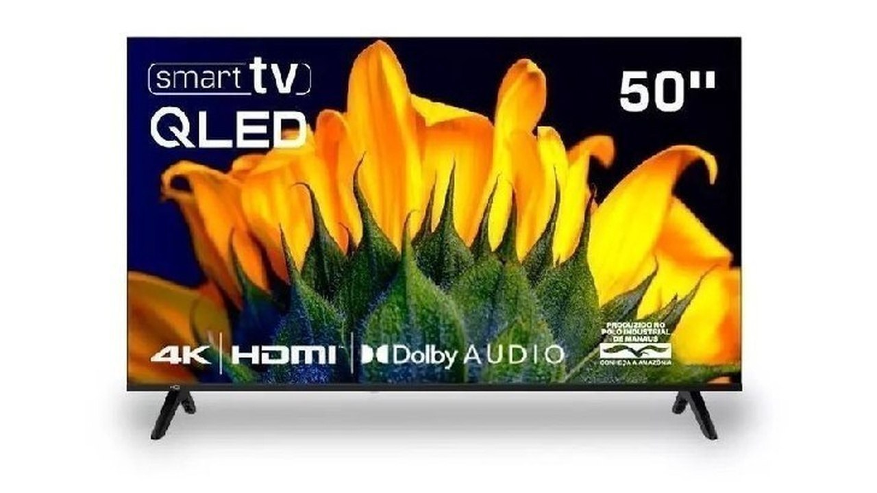 Smart TV HQ QLED 50 Polegadas HQ-Qled50sm 4K Wi-Fi Bluetooth, Dolby Audio, Apps, Netflix, YouTube e Prime Vídeo, 3 HDMI