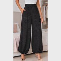Calça Feminina Aladim Em Poá Poás Cós Alto Bolso Lateral Preto Poás Poás Branco Pp