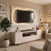 Rack para TV Moderno Off White Amadeirado Painel Sala Aparador Buffet 2 Portas 1 Gavetao Nicho Decorativo