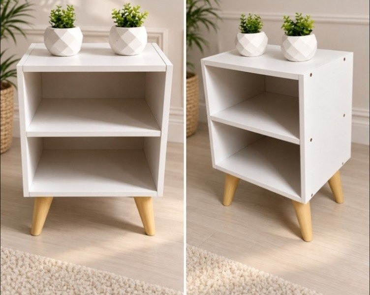 Mesa de Cabeceira Retrô Compacta com Nicho para Quarto Sala Casal ou Solteiro Palma
