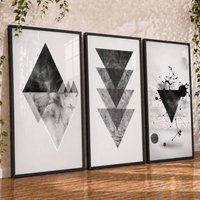 Kit 3 Quadros Geométricos Neutros Pretos Abstratos! ✨ Decore sua casa!