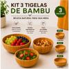 Kit 3 Bowl Tigela Saladeira Fruteira Pote Canelado Redondo Bambu 15cm-500ml 18cm-1000ml 22cm-1500ml