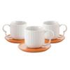 Jogo 4 Xícaras Porcelana Branco De Café Chá Com Pires de Bambu Madeira Oásis 90ml