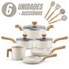 Jogo de Panelas 6 Peças Antiaderentes com Tampa de Vidro Temperada com 4 Utensílios de Cozinha