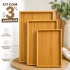 Kit 3 Bandejas De Bambu MDF Retangular Para Cozinha Servir Café da Manhã Decorar Conjunto Moderna e Elegante