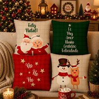 Kit 04 Capas Almofada Mamãe Noel 45cm! ✨ Transforme sua casa!