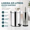 Lixeira 3/5L Escova Sanitária P/ Banheiro Luxo Chique Premium Inox Durável