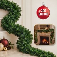 Festão Aramado Natal Grosso 2,70 Metros C/ 350 Galhos Cheios Verde-escuro