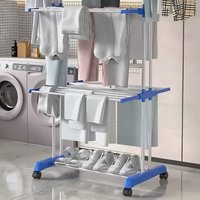 Varal Chão Roupas Grande Dobrável 3 Andares Com Rodinhas Azul