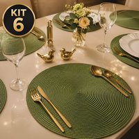 Jogo Americano Redondo 6 Peças Mesa Posta Cozinha 38 Cm Top Verde-escuro