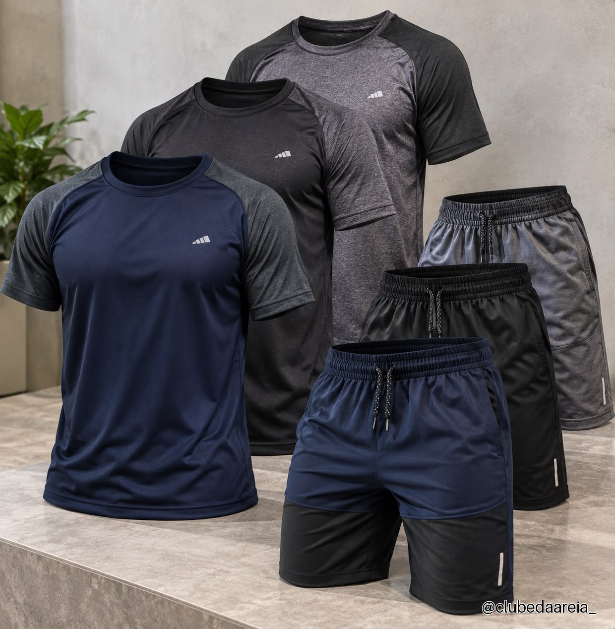 Kit 3 Conjuntos Dry Fit Masculino Academia Fitness Lisa Malh Preto+cinza+azul G