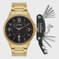 Relógio Masculino Condor Dourado + Kit Ferramentas Fundo Preto