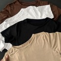 Kit 4 Blusas Feminina Suplex Estilosa T Shirt Básica Casual Preto + Branco + Marrom + Nude Liso G/gg (40-42)