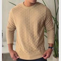 Suéter Masculino Lã Tricot Manga Longa Xadrez Blusa De Frio
