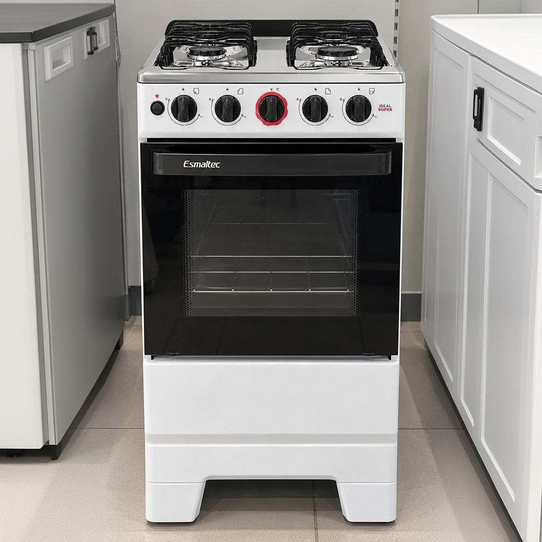 Fogão a Gás Mesa Inox Forno 50L Limpa Fácil e Acendimento Automático Esmaltec IDEAL Super F4IAB Cor Branco 4 bocas