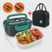 Marmita Elétrica Térmica Portátil 1,5l Bivolt 110/220v Veicular 12/24v Aquecedora De Alimentos Lunch Box Com Divisórias Colher Cabo Carro Caminhão Refeição Quente Rápida Prática Viagem Azul/Amarelo