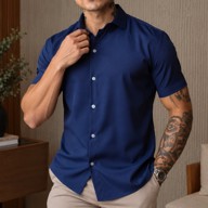 Camisa Social Masculina Gola Italiana Confortavel Elegante