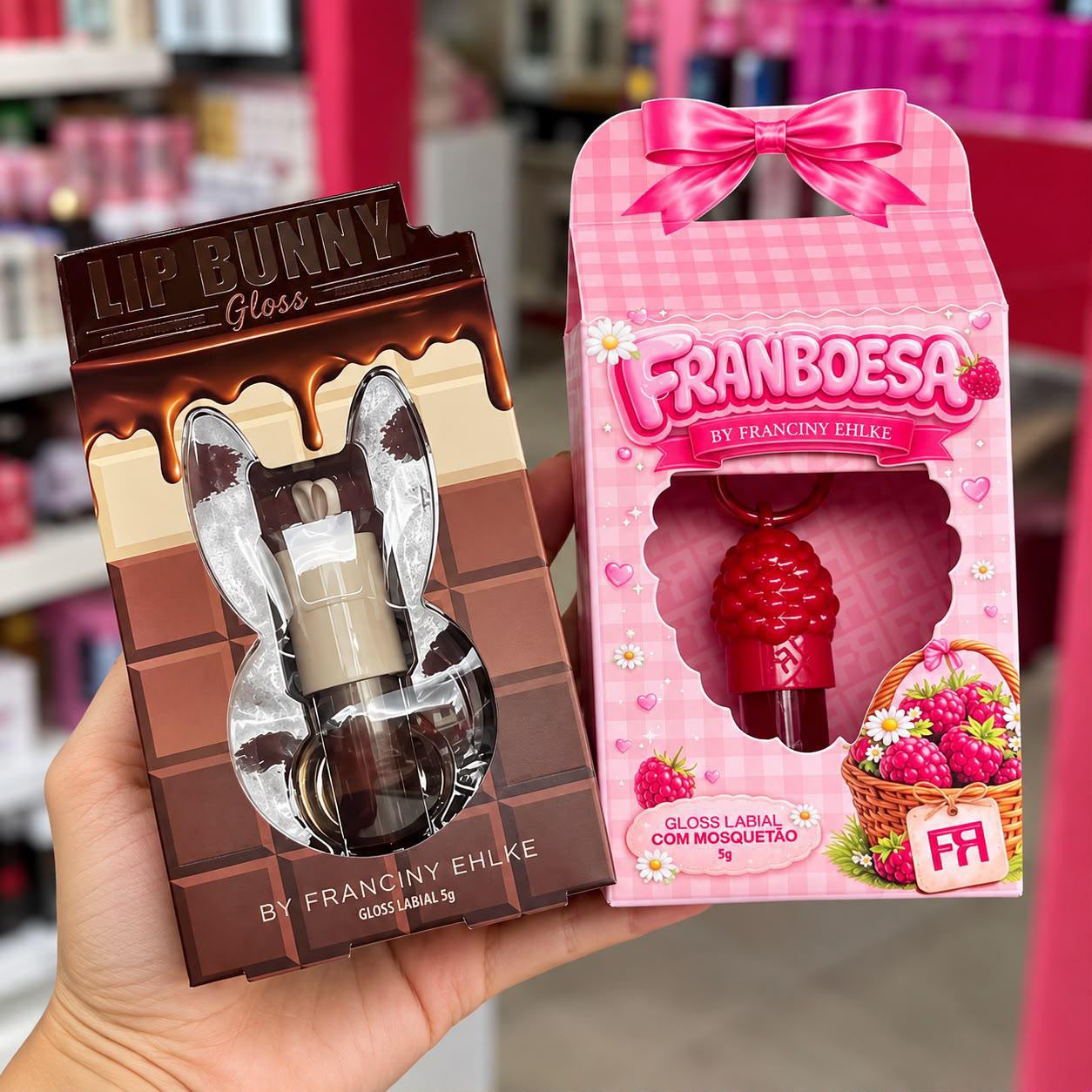 Kit Gloss Hidratante Labial Franboesa + Gloss Labial Lip Bunny Triple Chocolate - Fran By Franciny Ehlke - Cuidados de maria