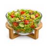 Saladeira De Vidro C/ Suporte De Madeira Bowl Sobremesa Tigela Mesa Cozinha 19cm