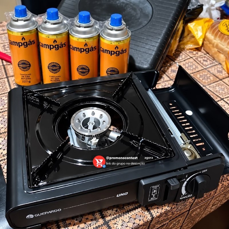Kit Fogareiro Fogão Portátil Pesca Camping + 4 Refil Carga