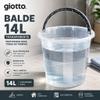 Balde 14L Transparente com Alça Cinza e Medidor Multiuso Cozinha Lavanderia Limpeza Giotto